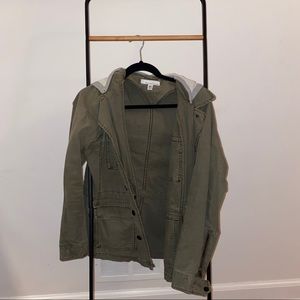 Green Military Jacket with Grey Hood -M
